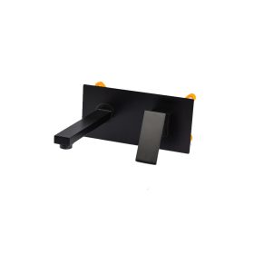   AQUAMAXX OLIVIA ROBINET DE LAVABO DE PERETE NEGRU, CUTIE ACOPERIBILĂ, CORP DE ROBINET DIN CUPRU, INSERȚIE CERAMICĂ, IEȘIRE DREAPTĂ DE PERETE, BRAȚ OSCILANT, AERATOR