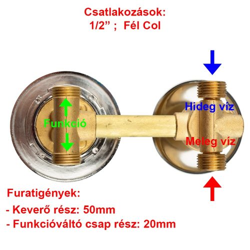 AQUAMAXX ROBINET CU 2 FUNCȚII ȘI 1 PIESĂ PENTRU CABINA DE DUȘ CU PERETE POSTERIOR, CONEXIUNE CU ȚEAVĂ FIXĂ DIN CUPRU, CONEXIUNE HALF COLOS, ROBINET MIXER, CONTROL APĂ