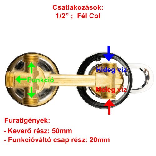 AQUAMAXX ROBINET CU 3 FUNCȚII ȘI 1 PIESĂ PENTRU CABINA DE DUȘ CU PERETE POSTERIOR, CONEXIUNE CU ȚEAVĂ DE CUPRU FIXĂ, CONEXIUNE HALF COLOS, ROBINET MIXER, CONTROL APĂ