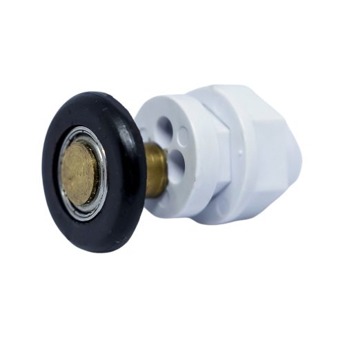 ROLĂ SIMPLĂ CU ROȚI PENTRU CABINĂ DE DUȘ AQUAMAXX, CU DIAMETRU GĂURĂ STICLĂ DE 16 MM, DIAMETRU ROȚĂ DE 19-29 MM, ROȚI CU RULMENȚI INOXIDABILI ȘI NEOXIDABILI