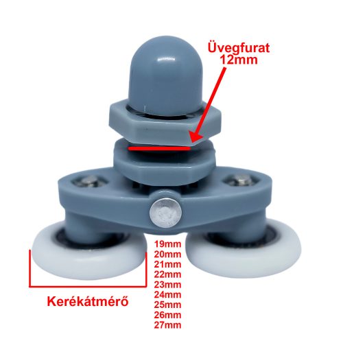 CABINĂ DE DUȘ AQUAMAXX CU ROȚI DUBLE ȘI REGLARE EXCENTRICĂ, DIAMETRU ROȚI 19-27 MM, ROȚI CU RULMENȚI DIN OȚEL INOXIDABIL ȘI DIN ALTE MATERIALE