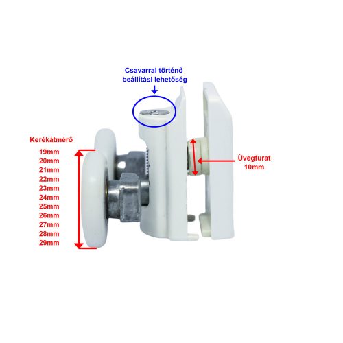 ROLĂ PENTRU CABINĂ DE DUȘ CU ROȚI DUBLE AQUAMAXX, REGLARE CU ȘURUB STELAT, DIAMETRU ROȚI 19-27 MM, ROȚI DIN OȚEL INOXIDABIL ȘI DIN ALTE MATERIALE