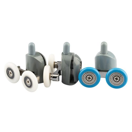 ROLĂ PENTRU CABINĂ DE DUȘ CU PARTEA INFERIOARĂ CU DOUĂ ROȚI AQUAMAXX, CU REGLARE CU ARC ȘI BUTON, DIAMETRU ROȚI 19-27 MM, ROȚI DIN OȚEL INOXIDABIL ȘI DIN ALTE MATERIALE