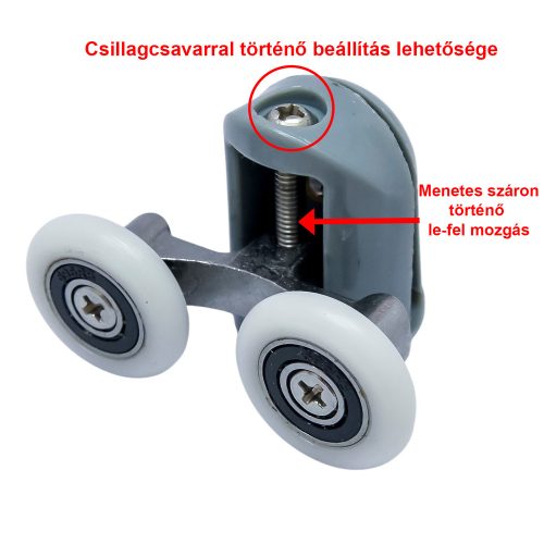 ROLĂ PENTRU CABINĂ DE DUȘ CU ROȚI DUBLE AQUAMAXX, REGLARE CU ȘURUB STELAT, DIAMETRU ROȚI 19-27 MM, ROȚI DIN OȚEL INOXIDABIL ȘI DIN ALTE MATERIALE