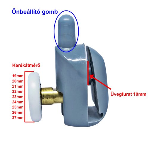 AQUAMAXX ROLĂ SIMPLĂ CU ROȚI PENTRU CABINĂ DE DUȘ, CU REGLARE CU ARC ȘI BUTON, DIAMETRU ROȚI 19-29 MM, ROȚI DIN OȚEL INOXIDABIL ȘI DIN ALTE MATERIALE