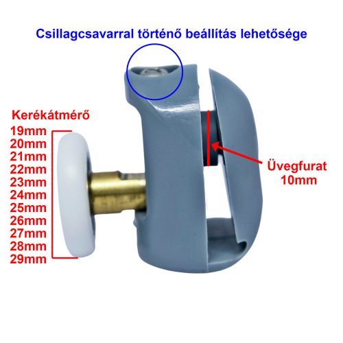 AQUAMAXX ROLĂ SIMPLĂ CU ROȚI PENTRU CABINĂ DE DUȘ, CU REGLARE CU ȘURUB STELAT, DIAMETRU ROȚI 19-29 MM, ROȚI DIN OȚEL INOXIDABIL ȘI DIN ALTE MATERIALE