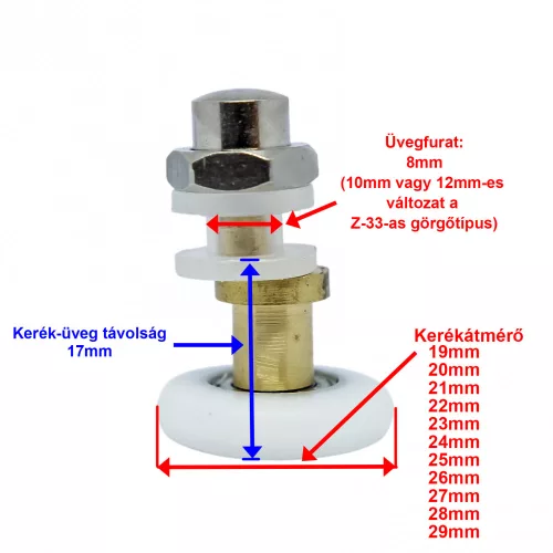 AQUAMAXX CABINĂ DE DUȘ CU ROȚI SIMPLE, REGLARE EXCENTRICĂ, GĂURĂ DE 8 MM ÎN STICLĂ, DIAMETRU ROȚI DE 25 MM, ROȚI DIN OȚEL INOXIDABIL ȘI DIN ALTE MATERIALE