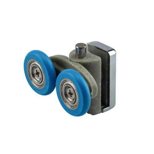 ROLĂ PENTRU CABINĂ DE DUȘ CU BAZĂ CU ROȚI DUBLE AQUAMAXX, REGLARE CU ARC, BUTON, GĂURĂ DE 10 MM ÎN STICLĂ, DIAMETRU ROȚI 19-27 MM, ROȚI DIN OȚEL INOXIDABIL ȘI DIN ALTE MATERIALE