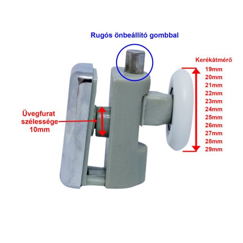 AQUAMAXX ROLĂ SIMPLĂ CU ROȚI PENTRU CABINĂ DE DUȘ, REGLARE CU ARC CU BUTON, GĂURĂ DE 10 MM ÎN STICLĂ, DIAMETRU ROȚI DE 20 MM, ROȚI INOXIDABILE