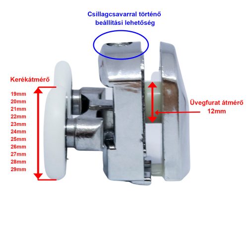 ROLĂ PENTRU CABINĂ DE DUȘ CU ROȚI DUBLE AQUAMAXX, REGLARE CU ȘURUB STELAT, DIAMETRU ROȚI 19-27 MM, ROȚI DIN OȚEL INOXIDABIL ȘI DIN ALTE MATERIALE