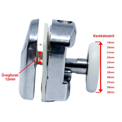 ROLĂ PENTRU CABINĂ DE DUȘ AQUAMAXX SIMPLE TOP, REGLARE CU ȘURUB STELAT, DIAMETRU ROATĂ 19-27 MM, GĂURĂ PENTRU STICLĂ 12 MM, ROATĂ DIN OȚEL INOXIDABIL ȘI NEINOXIDABIL