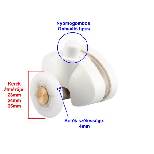 ROLĂ DE CABINĂ DE DUȘ CU ARC INFERIOR AQUAMAXX, DISTANȚĂ ÎNTRE GĂURI DE 26,5 MM, DIAMETRU ROȚI DE 23-25 MM, GROSIME ROȚI DE 4 MM, DISPONIBILĂ ȘI CU ROȚI INOXIDABILE