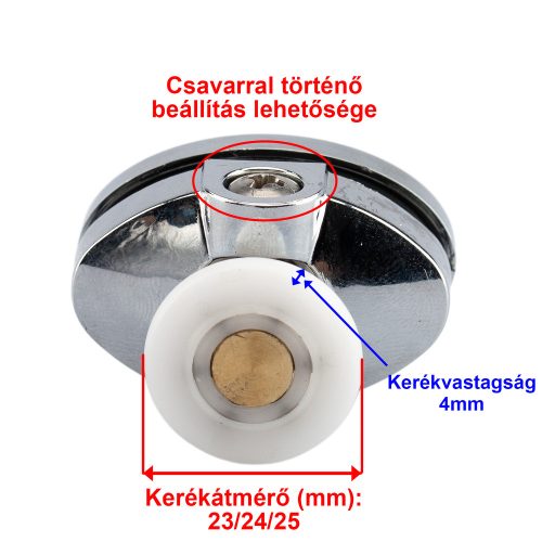 ROLĂ PENTRU CABINĂ DE DUȘ AQUAMAXX TOP SIMPLE, ȘURUB DE REGLARE, DISTANȚĂ ÎNTRE GĂURI DE 26,5 MM, DIAMETRU ROȚI DE 23-25 MM, ROȚI CU LĂȚIME DE 4 MM, ROȚI INOXIDABILE