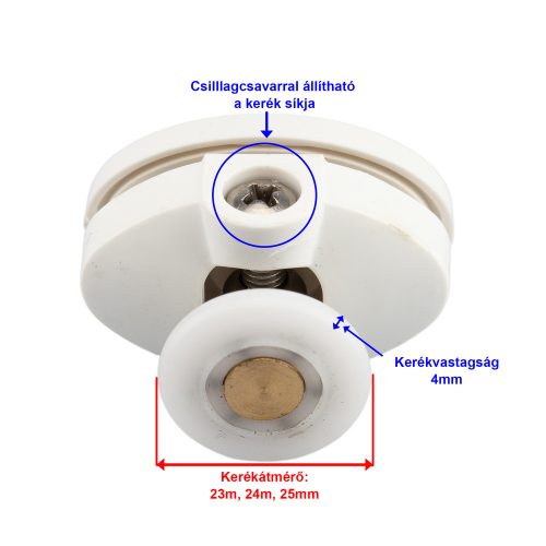 ROLĂ PENTRU CABINĂ DE DUȘ AQUAMAXX TOP SIMPLE, ȘURUB DE REGLARE, DISTANȚĂ ÎNTRE GĂURI DE 26,5 MM, DIAMETRU ROȚI DE 23-25 MM, ROȚI CU LĂȚIME DE 4 MM, ROȚI INOXIDABILE