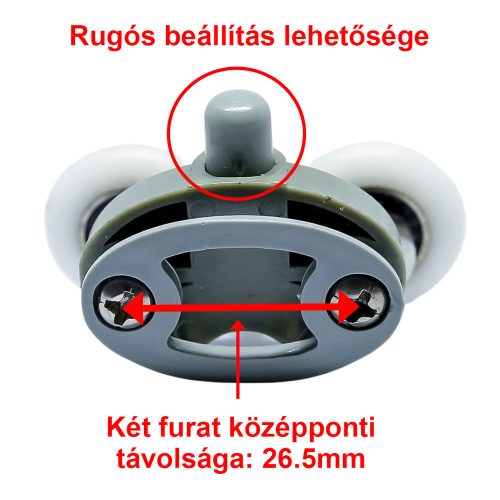 ROLĂ DUBLA PENTRU CABINĂ DE DUȘ AQUAMAXX LOWER SPRING, DISTANȚĂ ÎNTRE GĂURI DE 26,5 MM, DIAMETRU ROȚI DE 19-26 MM, GROSIME ROȚI DE 4 MM, DE ASEMENEA CU ROȚI INOXIDABILE