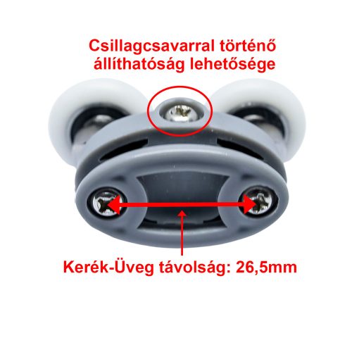 ROLĂ PENTRU CABINĂ DE DUȘ DUBLA AQUAMAXX TOP, ȘURUB DE REGLARE, DISTANȚĂ ÎNTRE GĂURI DE 26,5 MM, DIAMETRU ROȚI DE 19-26 MM, ROȚI INOXIDABILE