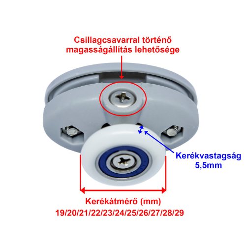 AQUAMAXX TOP ROLĂ SIMPLĂ PENTRU CABINĂ DE DUȘ, REGLABILĂ CU ȘURUB STELAT, DISTANȚĂ ÎNTRE GĂURI DE 26,5 MM ȘI 30 MM, DIAMETRU ROȚI DE 19-29 MM, DE ASEMENEA CU ROȚI REZISTENTE LA RUGINĂ