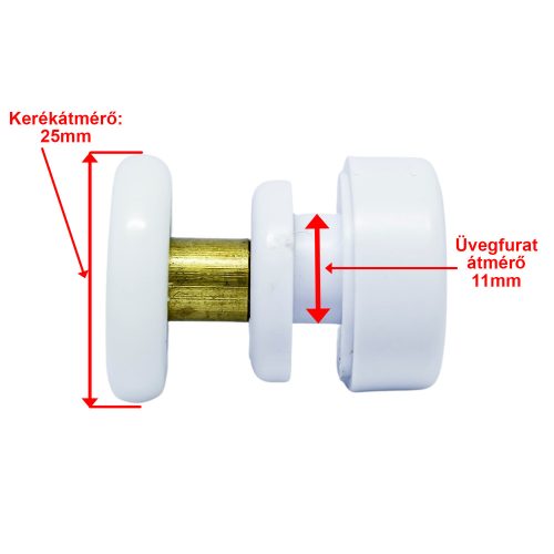 ROLĂ SIMPLĂ EXCENTRICĂ REGLABILĂ PENTRU CABINĂ DE DUȘ AQUAMAXX, DIAMETRU ROATĂ 25 MM, CERINȚĂ GĂURĂ STICLĂ 11 MM