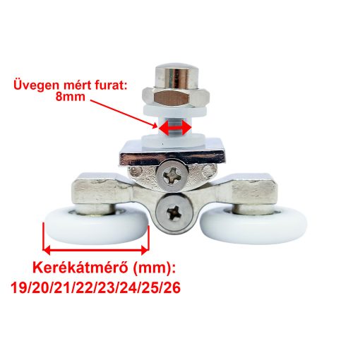 ROLĂ PENTRU CABINĂ DE DUȘ CU ROȚI DUBLE AQUAMAXX, REGLABILĂ CU ȘURUB STELAT, DIAMETRU ROȚI 19 MM-26 MM, ECHIPATĂ CU ROȚI DIN OȚEL INOXIDABIL ȘI DIN ALTE MATERIALE