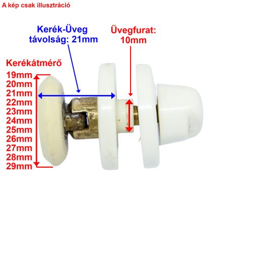 ROLĂ PENTRU CABINĂ DE DUȘ CU BALAMALE AQUAMAXX, DIAMETRU ROȚĂ 19 MM-29 MM, GĂURĂ STICLĂ 10 MM, DISTANȚĂ ROȚĂ-STICLĂ 21 MM, ROȚI DIN OȚEL INOXIDABIL ȘI DIN ALTE MATERIALE