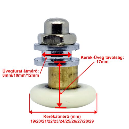 AQUAMAXX ROLĂ SIMPLĂ CU ROȚI EXCENTRICĂ REGLABILĂ PENTRU CABINĂ DE DUȘ, DIAMETRU ROȚI 19-29 MM, GĂURI PENTRU STICLĂ 8 MM-10 MM-12 MM, ROȚI DIN OȚEL INOXIDABIL ȘI DIN ALTE MATERIALE