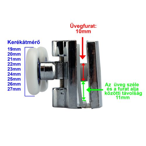 ROLĂ DUBLA PENTRU CABINĂ DE DUȘ AQUAMAXX, REGLARE CU ȘURUB STELAT, DIAMETRU ROȚI 19-27 MM, ECHIPATĂ CU ROȚI DIN OȚEL INOXIDABIL ȘI DIN ALTE MATERIALE