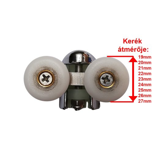 ROLĂ DUȘ CU ROȚI DUBLE AQUAMAXX, REGLARE ASCUNSĂ CU ȘURUB STELAT, DIAMETRU ROȚI 19-27 MM, ROȚI DIN OȚEL INOXIDABIL ȘI DIN ALTE MATERIALE